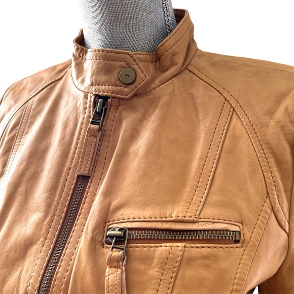 Wilsons Leather Tan Motorcycle Jacket with Stand-Up Collar - Picture 2 of 7